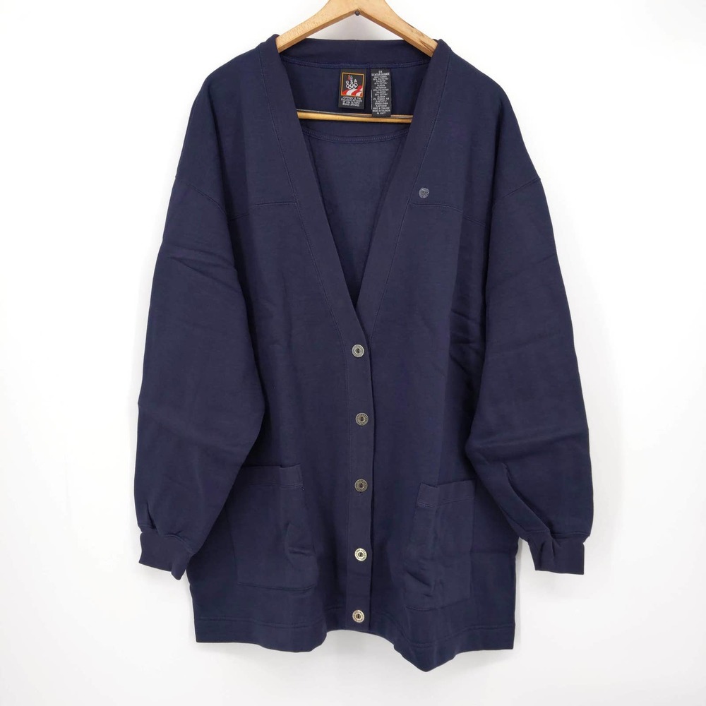 Vintage USA Olympic Fleece Cardigan Sweater JCPenney Navy Blue Women's 3X NEW